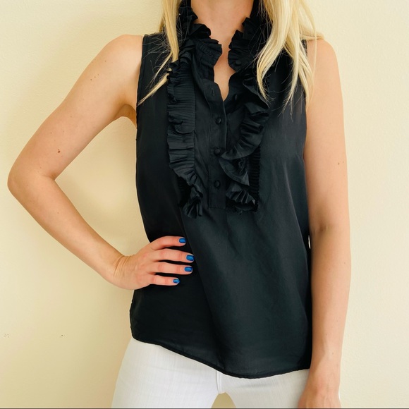 J. Crew | Tops | J Crew 0 Silk Black Ruffle Front Sleeveless Blouse Top |  Poshmark